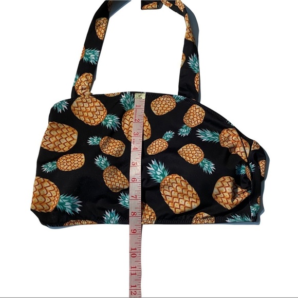 C Apparel Cheeky Gal Black Yellow Green Pineapple Print Halter Neck Bikini Top M - Picture 3 of 6